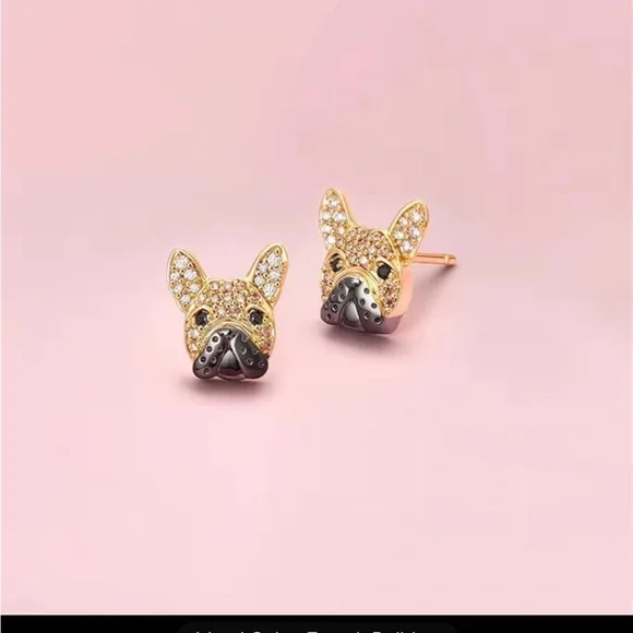 French Bulldog Dog Rhinestone Puppy Bling Earrings - Picture 1 of 1